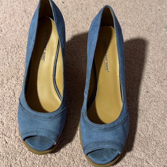 Elegant Blue Wedge Peep Toe Shoes - Picture 2 of 7